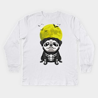 Pug's Spooky Moonlit Halloween Adventure Kids Long Sleeve T-Shirt